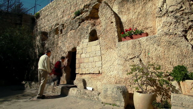 Stock Video Footage of tourists at the Garden Tomb in Israel.