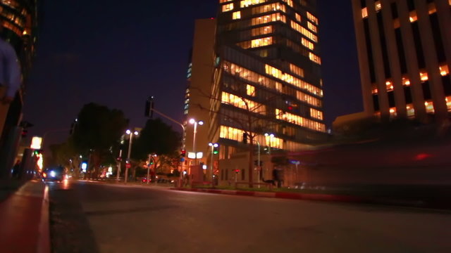 Stock Video Footage of a Tel Aviv street at night in Israel.