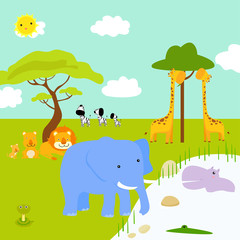 African landscape and animals - vector illustration.