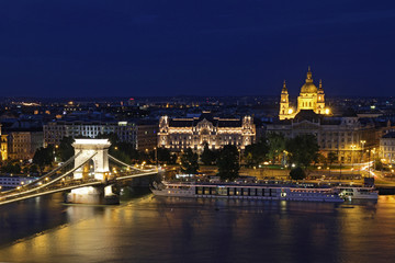 view of chain bridge in Budapest, Hungary
