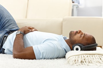 Relaxing with music on headphones