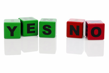 YES and NO spelled with alphabet building blocks