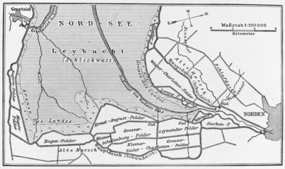 Map of North Sea protection dikes in early 20th century