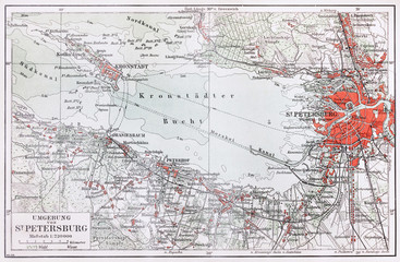 Vintage map of Saint Petersburg surroundings