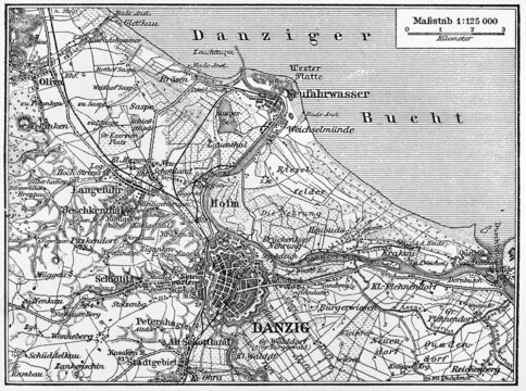 Fototapeta Map of Danzig city  and surroundings in  early 20th century