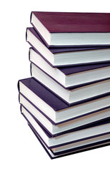 stack of purple books on white background