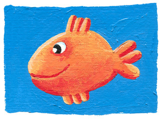 Cute orange fish on the blue background