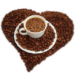 Heart shape made from coffee beans