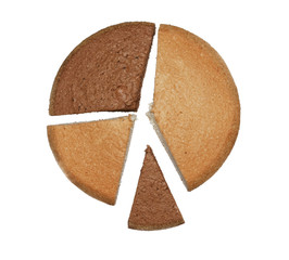 Chocolate and white sponge cakes slices on white  isolated backg