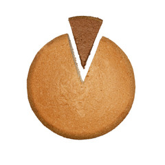 Sponge cake with chocolate slice on white  isolated background