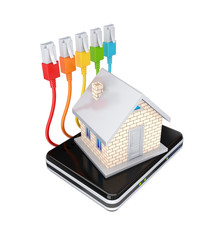 Small house, router and colorful patchcords
