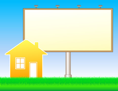 nature background with billboard and house