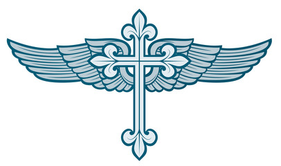 vector illustration of christian cross and wing