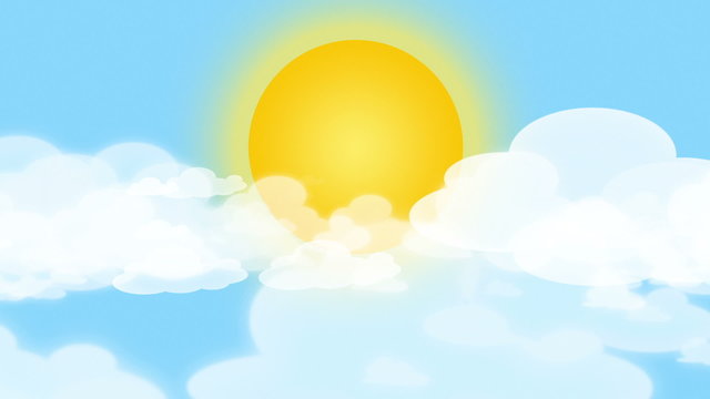 Cartoon Sun, Clouds and Blue Sky