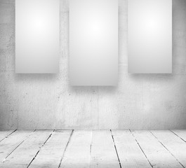 Blank banners in a old white room