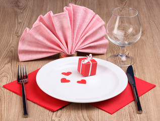 Table setting close-up on wooden background
