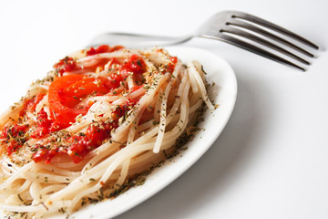 Spaghetti on the white plate