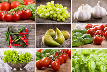 collage with different fruits and vegetables