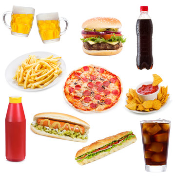 Set with fast food products