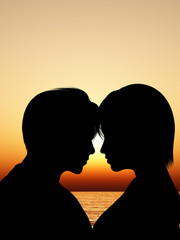 Silhouette kissing a loving couple