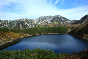Autumn of Mt.Tateyama and pond in japan