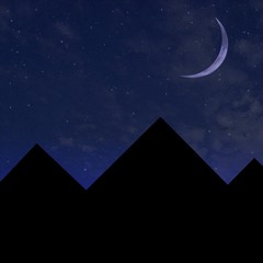 Starry night sky with Moon over Giza pyramids