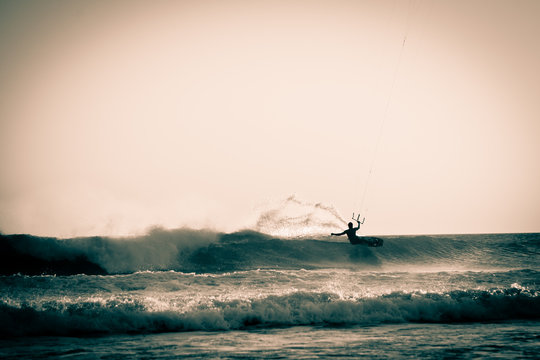 Kitesurfing in Andalusia, Spain.