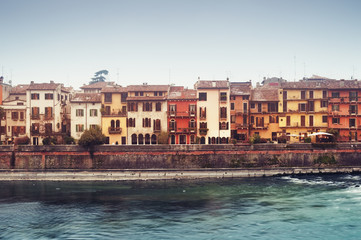 Obraz premium Typical Italian townhouses in Verona`s Old Town.