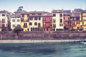Typical Italian townhouses in Verona`s Old Town.