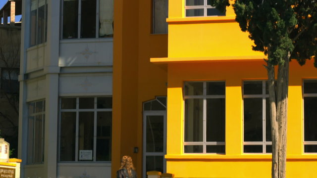 Stock Video Footage of a Bialik Square building in Tel Aviv shot in Israel at 4k with Red.
