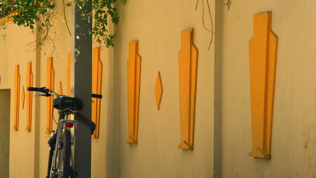 Stock Video Footage of a chained bicycle in Tel Aviv shot in Israel at 4k with Red.