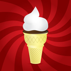 Ice cream cone with cream on dynamic background