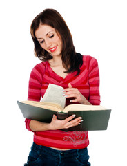 beautiful girl student reading a book