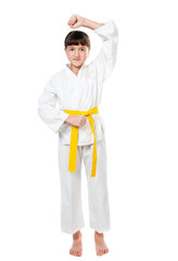 little girl in a kimono with a yellow sash