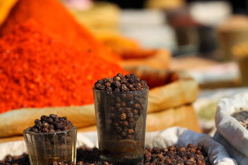 Traditional spices market in India.