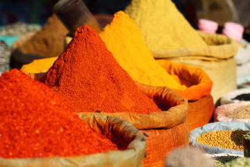 Traditional spices market in India.