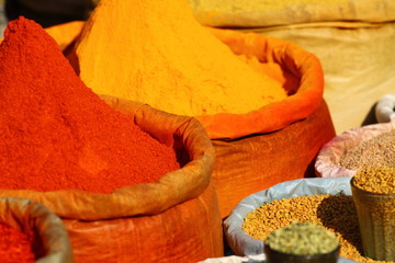 Traditional spices market in India.