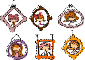 Портреты модные девушки, векторные