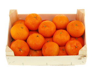 fresh tangerines in a wooden crate box