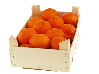 fresh tangerines in a wooden crate box