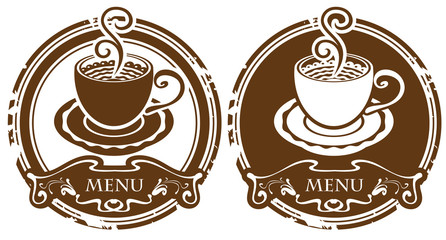 two images with cup of coffee or tea