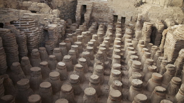 Stock Video Footage of Beit She'an bathhouse ruins shot in Israel at 4k with Red.