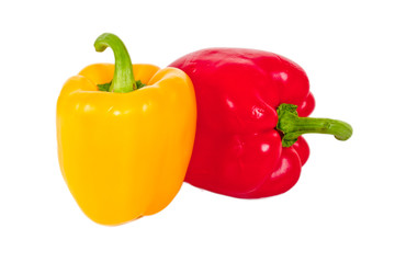 Red and yellow sweet pepper isolated on white background