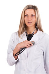 doctor examines her own chest