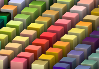 dimetric view 3d render of beveled cubes in multiple bright colo