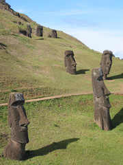 Moais on the slope of Rano Raraku volcano, Easter Island