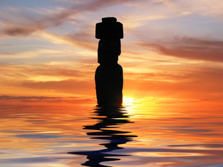 Ahu Tahai. Moai of Easter Island at dusk