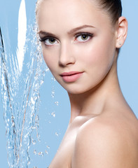 Beauty woman face with water