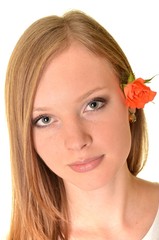Fototapeta premium femme avec fleur rose
