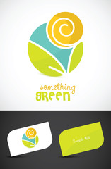 Modern eco-sun and leaves icon and business cards